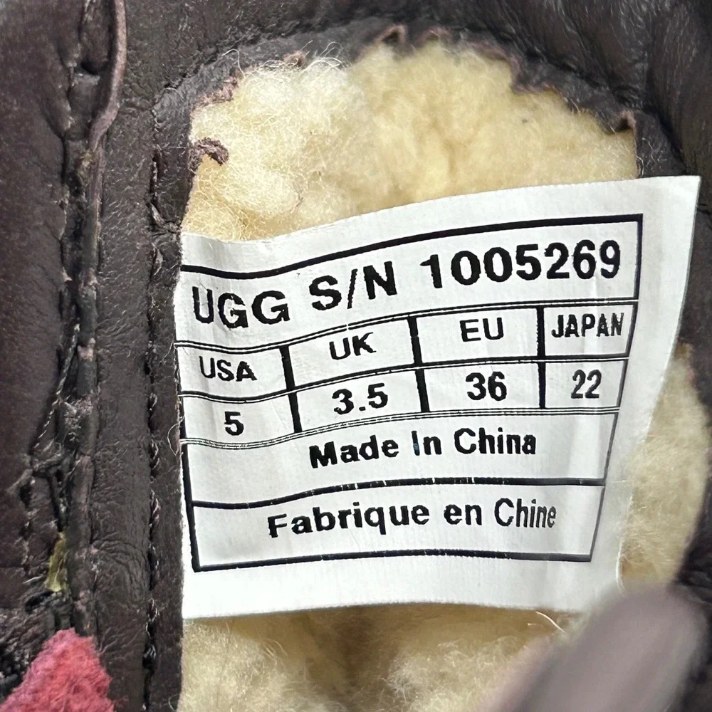UGG Waterproof‎ Kids Boots Brown Green Wool Buckle Zip Size 5